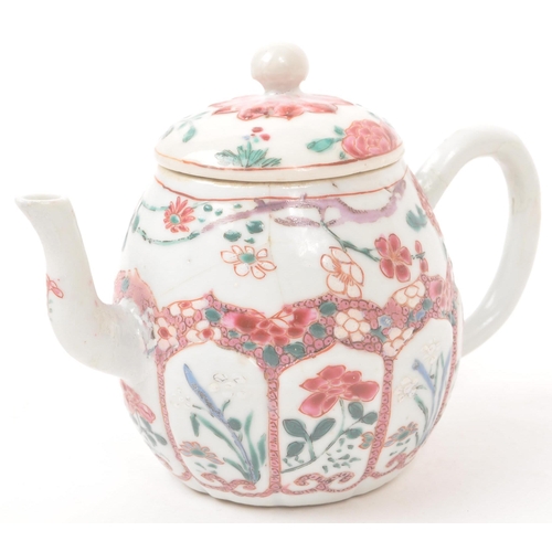 48 - 18th century Chinese porcelain china teapot. Hand painted decoration with foliate and floral design.... 