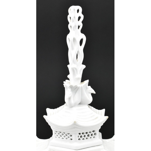 104 - A Chinese Qing Dynasty late 19th / early 20th century blanc de chine glazed ceramic pagoda tripod in... 