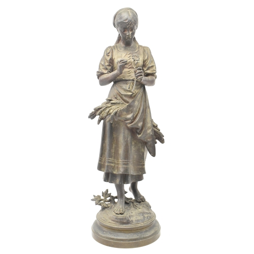 106 - A French 19th century bronze figurine of a lady attributed to Eutrope Bouret. The figurine modelled ... 