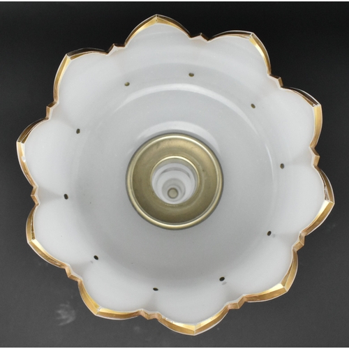 107 - A Victorian Bohemian 19th century white opaline glass candlestick lustre. The lustre having gilded r... 