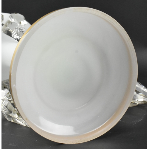 107 - A Victorian Bohemian 19th century white opaline glass candlestick lustre. The lustre having gilded r... 