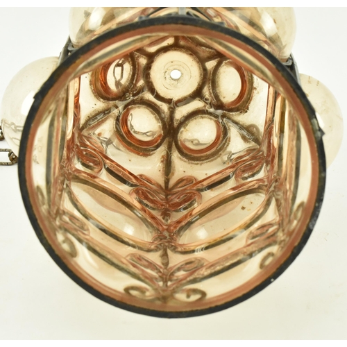 108 - A French inspired early 20th century amber hand blown glass bubble porch lantern light. The lantern ... 