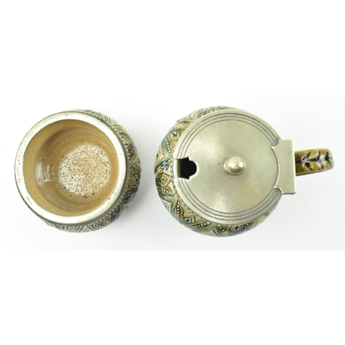 63 - Doulton Lambeth - a Victorian late 19th century circa 1883 stoneware glazed ceramic cruet set. The s... 