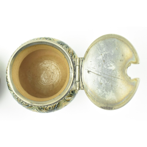 63 - Doulton Lambeth - a Victorian late 19th century circa 1883 stoneware glazed ceramic cruet set. The s... 