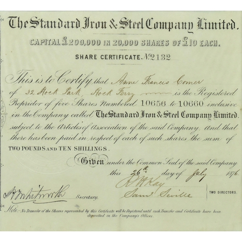 65 - A collection of three iron, steel and metal shares. The lot comprising a Stockton-on-Tees The Norton... 