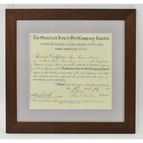 65 - A collection of three iron, steel and metal shares. The lot comprising a Stockton-on-Tees The Norton... 