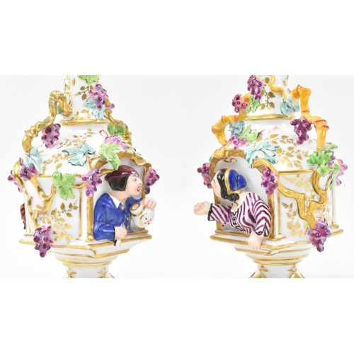 74 - A pair of large believed French continental early 20th century hand painted fine bone china scent bo... 