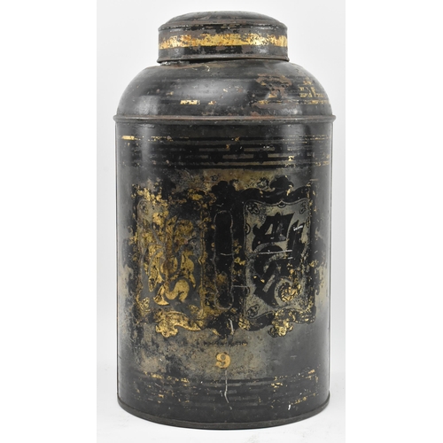 84 - A Victorian 19th century black Japanned tole painte toleware tea canister with lid  by Barnable & Co... 