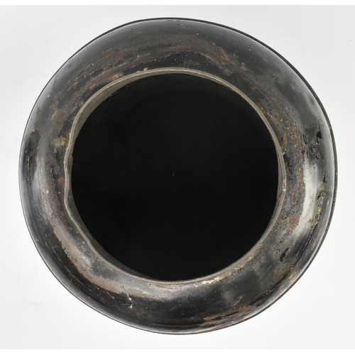 84 - A Victorian 19th century black Japanned tole painte toleware tea canister with lid  by Barnable & Co... 