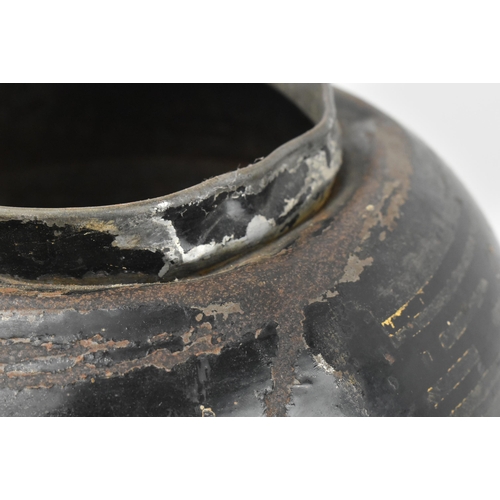 84 - A Victorian 19th century black Japanned tole painte toleware tea canister with lid  by Barnable & Co... 