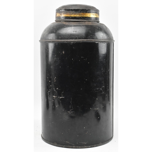 84 - A Victorian 19th century black Japanned tole painte toleware tea canister with lid  by Barnable & Co... 