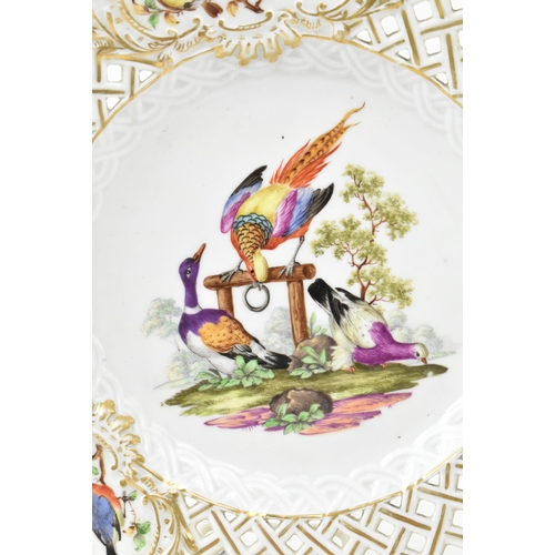 89 - A set of six Meissen Germany 19th century hand painted fine bone china decorative lattice work plate... 