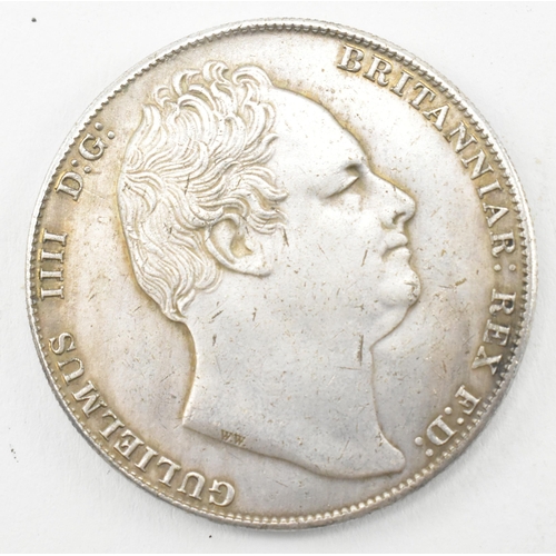 95 - WITHDRAWN - A 1836 William IV silver crown coin. The coin obverse with Bare William IV facing right.... 