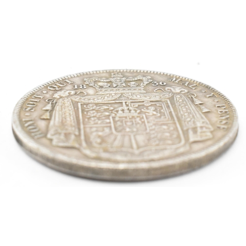 95 - WITHDRAWN - A 1836 William IV silver crown coin. The coin obverse with Bare William IV facing right.... 