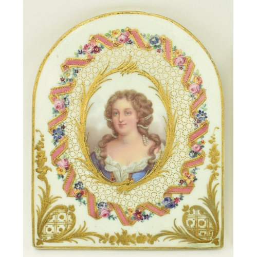 99 - Believed Sevres Porcelain, France - A pair of continental 19th century hand painted ceramic portrait... 