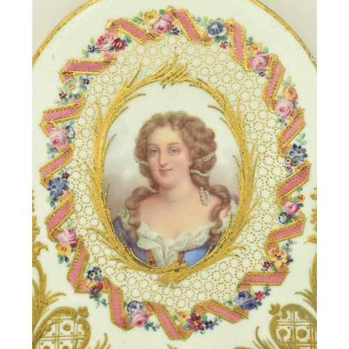 99 - Believed Sevres Porcelain, France - A pair of continental 19th century hand painted ceramic portrait... 