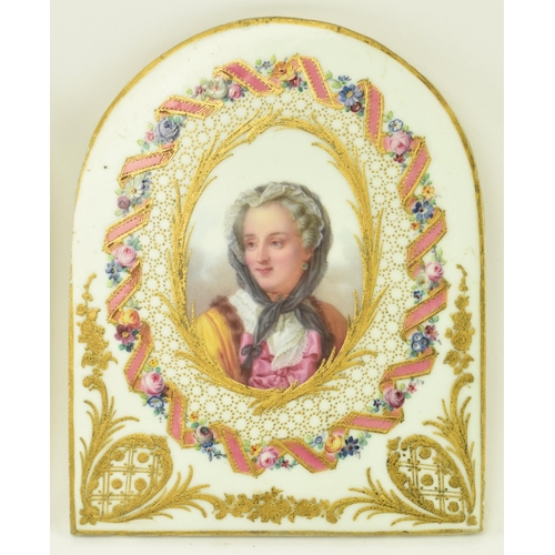 99 - Believed Sevres Porcelain, France - A pair of continental 19th century hand painted ceramic portrait... 
