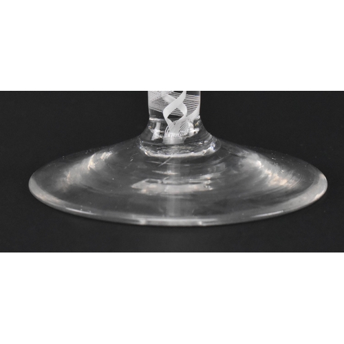 87 - A George III mid 18th century hand blown lead glass double series opaque twist stem cordial glass. T... 
