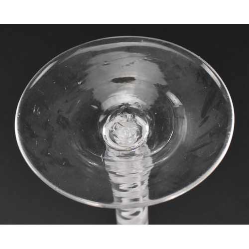 87 - A George III mid 18th century hand blown lead glass double series opaque twist stem cordial glass. T... 