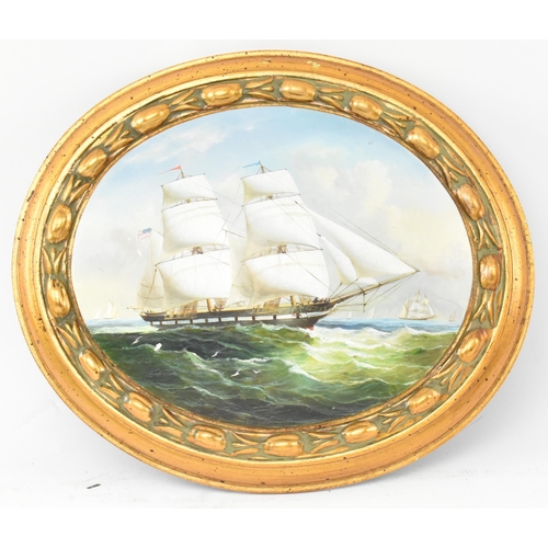 254 - P. Seltzer (Unknown) - A late 19th / early 20th century oil on board oval nautical maritime painting... 