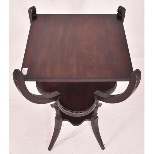 258 - A 19th century mahogany three tier serving butler's table / occasional table. The table having a squ... 