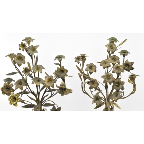 261 - A pair of French Louis XV style 19th century gilt metal & bronze tole desk table floral candelabras ... 