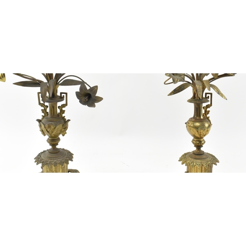 261 - A pair of French Louis XV style 19th century gilt metal & bronze tole desk table floral candelabras ... 