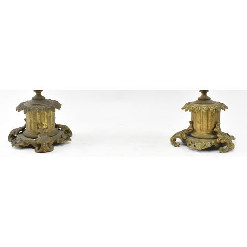 261 - A pair of French Louis XV style 19th century gilt metal & bronze tole desk table floral candelabras ... 