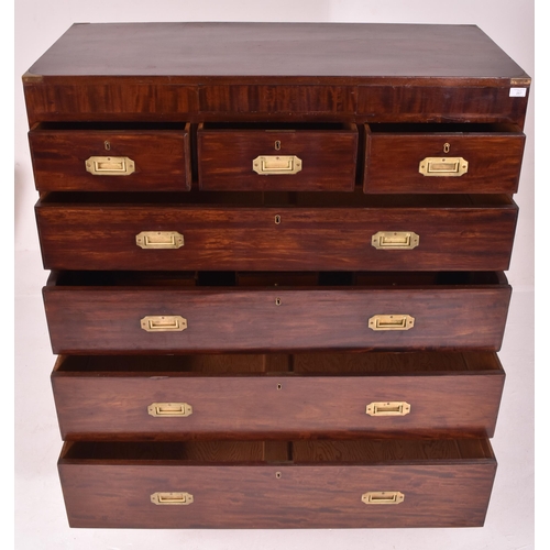 267 - A Victorian 19th century mahogany veneered & brass bound campaign chest on chest tallboy. The chest ... 