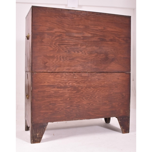 267 - A Victorian 19th century mahogany veneered & brass bound campaign chest on chest tallboy. The chest ... 