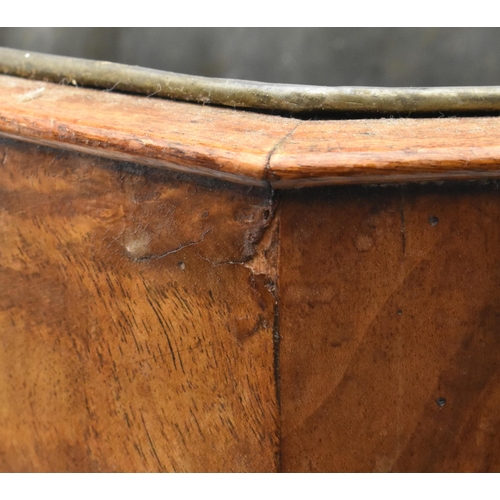 270 - A Dutch 19th century burr walnut octagonal wine cooler bucket. The bucket having a metal in tray wit... 