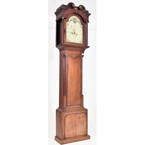 271 - E Mathews, Welchpool - A George III 18th century oak cased moon phase longcase grandfather's clock. ... 