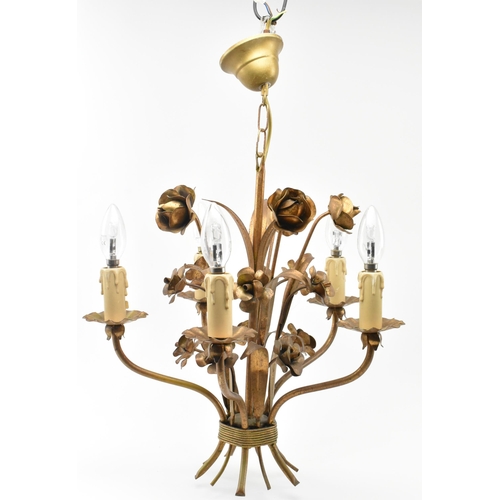 273 - A Hollywood Revival 20th century gilt toleware floral & wheatsheaf ceiling chandelier light in the m... 