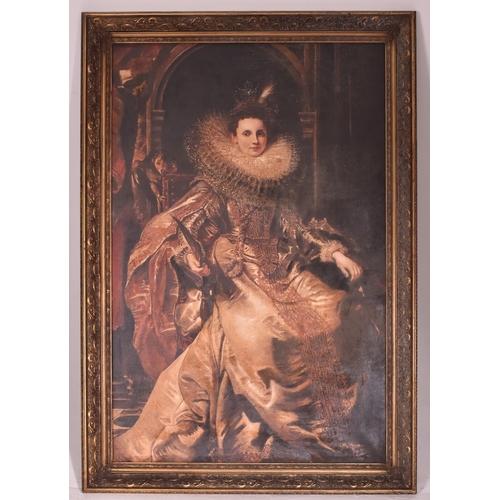 282 - A large Baroque style gilt painted on composite frame with print on canvas of Peter Paul Rubens' Por... 