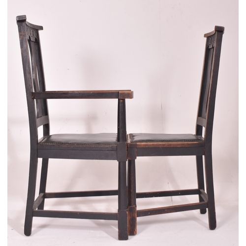 283 - A set of six early 20th century Arts & Crafts oak dining chairs. The set of six chairs (two being ca... 