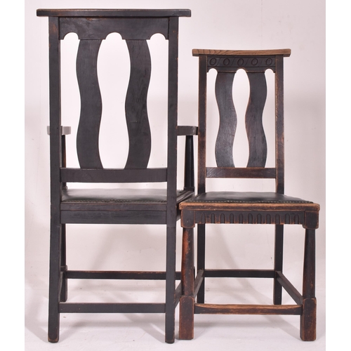 283 - A set of six early 20th century Arts & Crafts oak dining chairs. The set of six chairs (two being ca... 