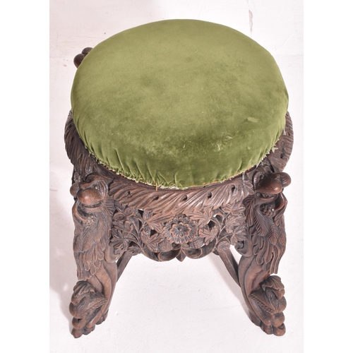 285 - An Indo-Burmese Anglo-Colonial 19th century carved hardwood & upholstered stool seat. The stool havi... 