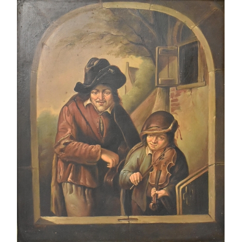 303 - Dutch Genre School - A pair of Dutch 19th century oil on metal, believed tin, genre tavern paintings... 