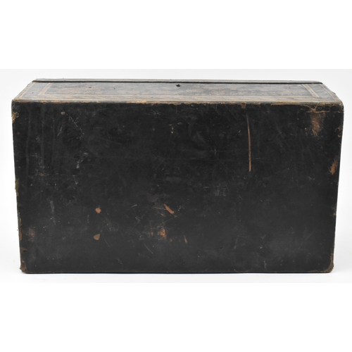 307 - A large Victorian 19th century papier mache wooden pokerwork / jewellery box. The box of rectangular... 