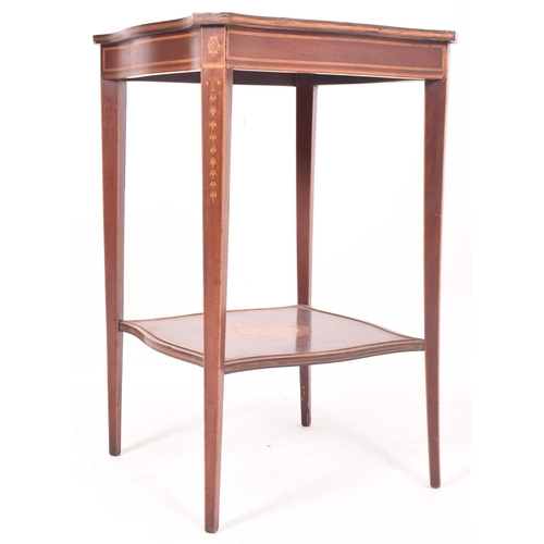 308 - A late Victorian early 20th century mahogany & satinwood inlaid two tier side table. The table havin... 