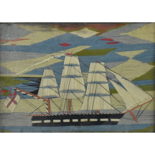 310 - Of Maritime Interest - a Victorian 19th century sailor woolwork embroidery panel painting. The embro... 