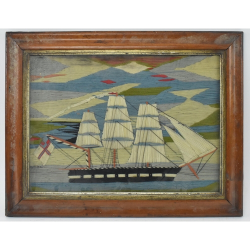 310 - Of Maritime Interest - a Victorian 19th century sailor woolwork embroidery panel painting. The embro... 