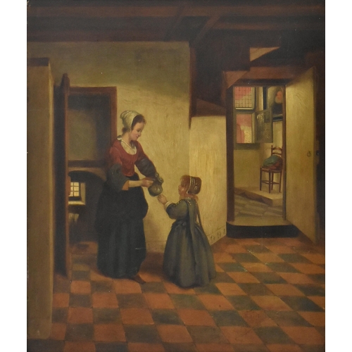 311 - In the manner of Pieter De Hooch (Dutch 1629-1684) - an oil on board painting titled A Woman with a ... 