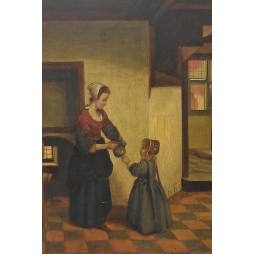 311 - In the manner of Pieter De Hooch (Dutch 1629-1684) - an oil on board painting titled A Woman with a ... 