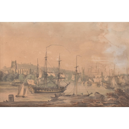 317 - Attributed to Nicholas Pocock (British, 1740-1821) - Bristol Cathedral and The Quay - A late 18th / ... 