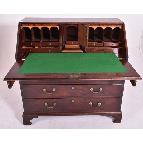 325 - A George III 18th century flame mahogany fall front writing bureau desk. The bureau having a fall fr... 