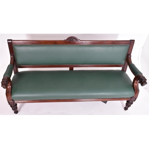 329 - A large Victorian 19th century mahogany hall settle bench settee. The settle having carved lunette s... 