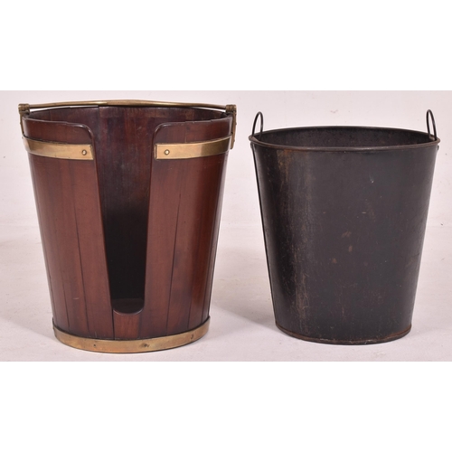 335 - A George III 18th century brass bounded mahogany plate bucket with liner. The bucket having a brass ... 