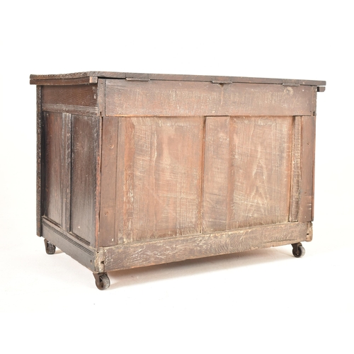 357 - An adjusted part 18th century & later carved oak coffer blanket box. The chest having a rectangular ... 