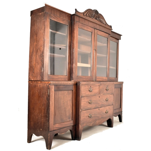 362 - A Channel Islands 19th century mahogany breakfront display bookcase cabinet. The cabinet having a ca... 